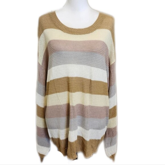 BiBi Sweaters - Bibi NWT acrylic lightweight knit striped sweater, tan cream pink, XL